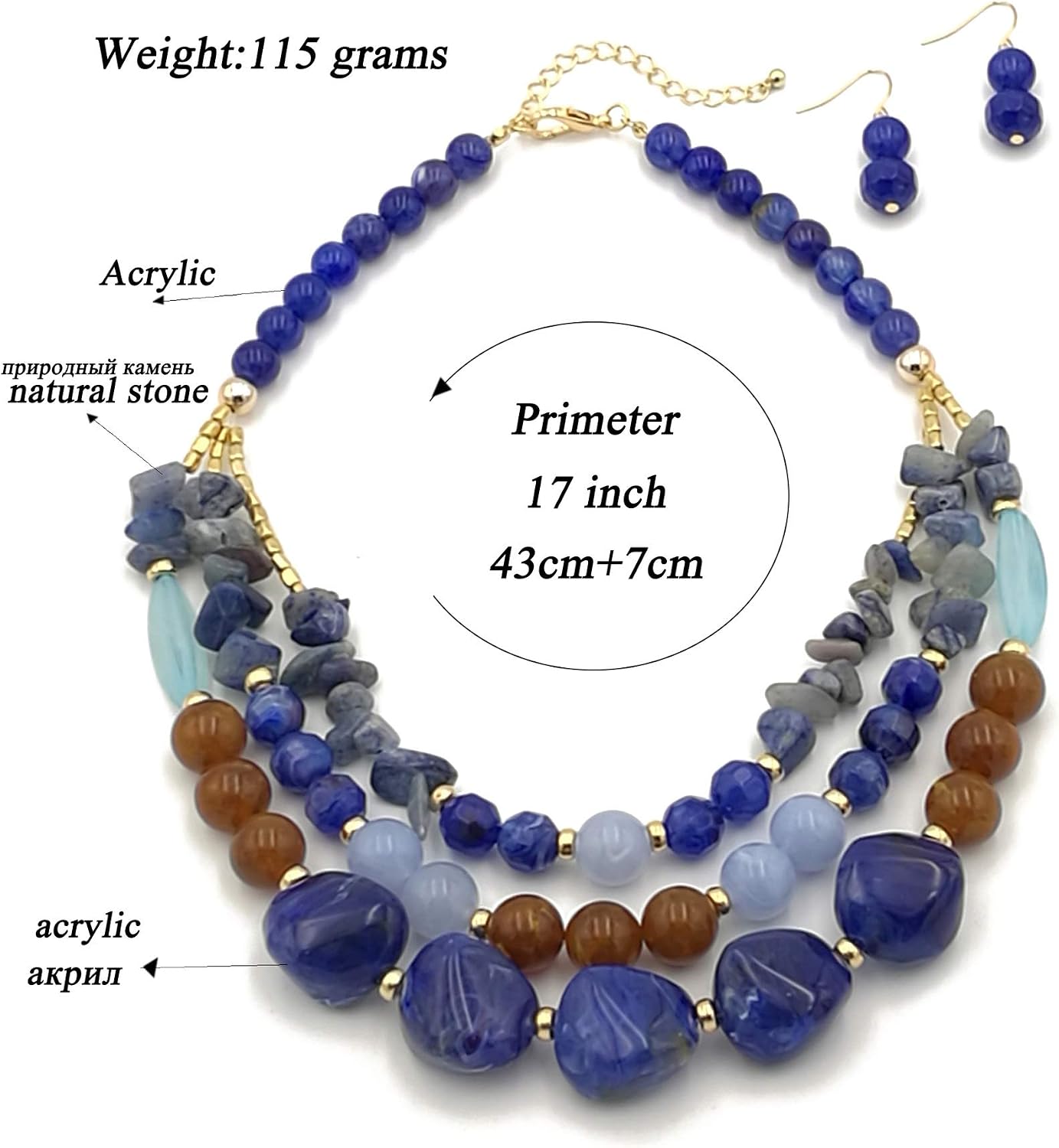 Bohemian style Multi -color Exaggerated bead Three floors necklace for Women's and girls gifts