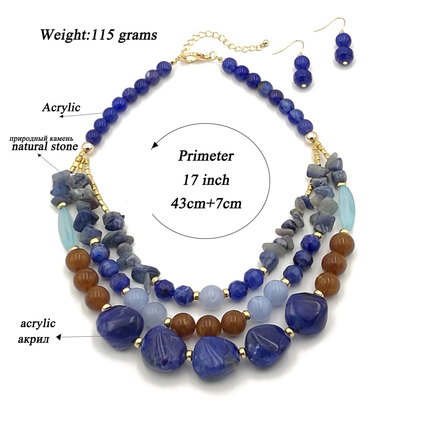 Bohemian style Multi -color Exaggerated bead Three floors necklace for Women's and girls gifts