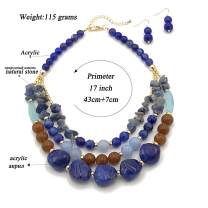 Bohemian style Multi -color Exaggerated bead Three floors necklace for Women's and girls gifts