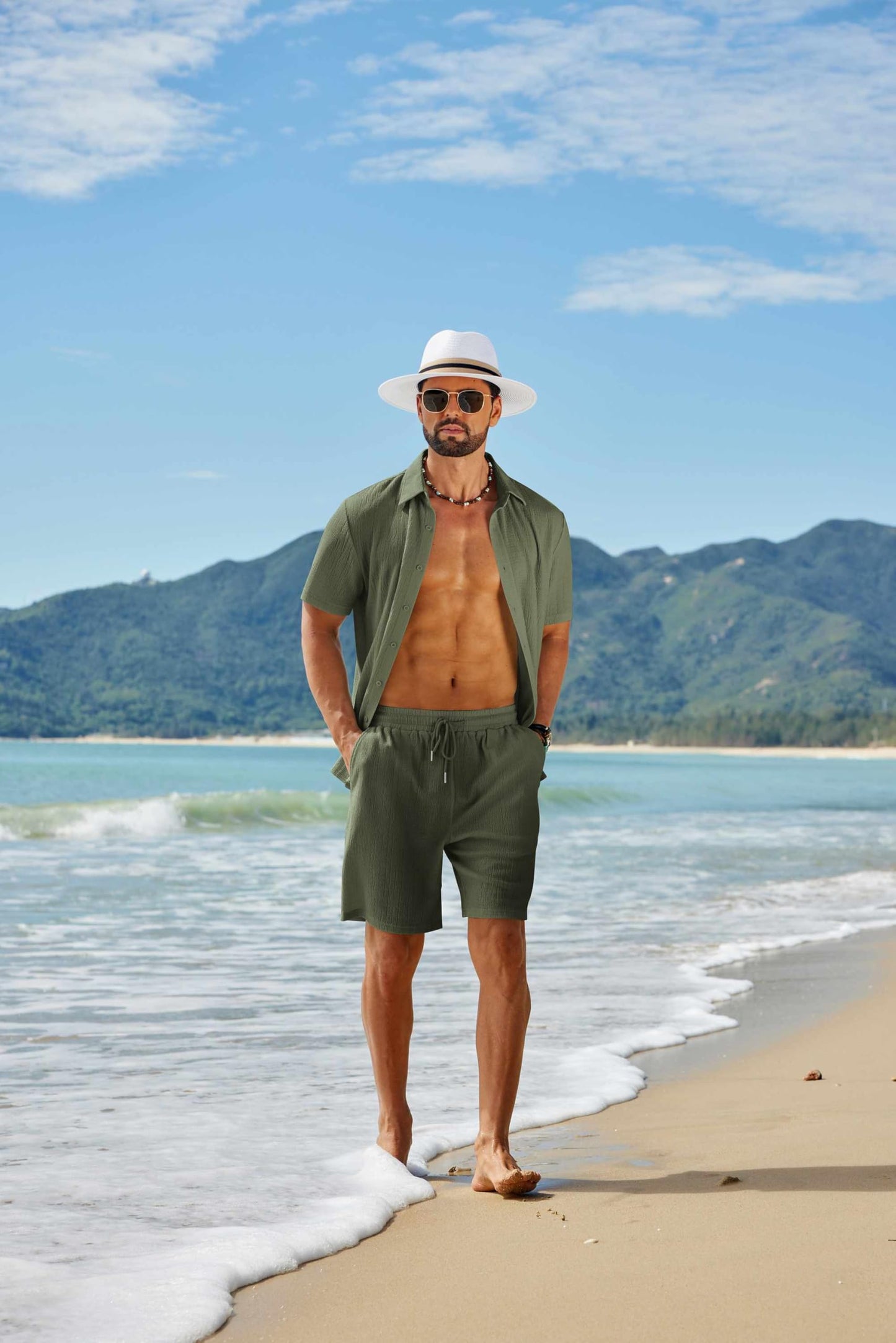 COOFANDY Men's 2 Piece Outfit Casual Short Sleeve Button Down Shirt and Beach Shorts Set Summer Vacation Outfits for Men