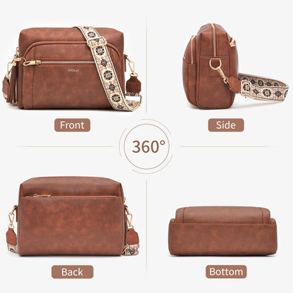Small Leather Crossbody Bags for Women Anti theft Purses and Handbag Shoulder Hangbag with Wide Strap Tassel