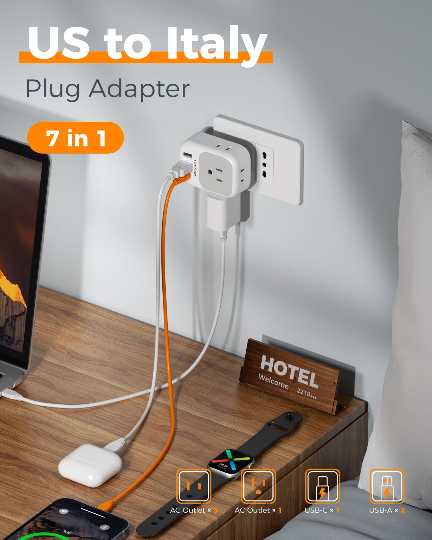 TESSAN 2 Pack European Travel Plug Adapter, Europe Power Converter