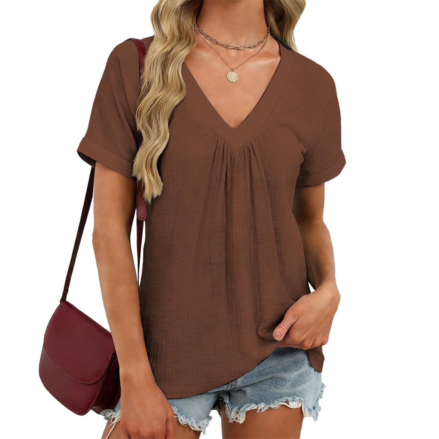 domirica Japanese Print Blouse Women V Neck Short Sleeve Lightweight Breathable Summer Casual Soft Comfy Tops 2026