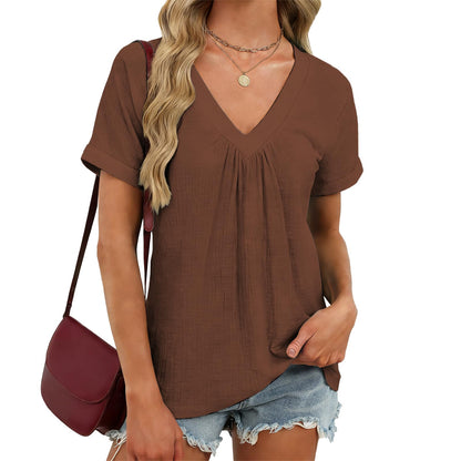 domirica Japanese Print Blouse Women V Neck Short Sleeve Lightweight Breathable Summer Casual Soft Comfy Tops 2026