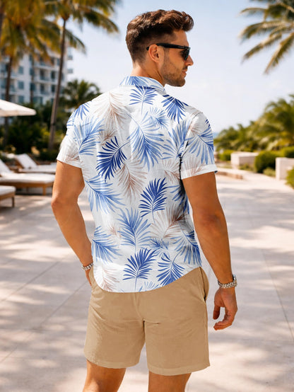 Yoimira Men's Summer Outfits 2 Piece Short Sets Hawaiian Floral Button Down Shirt and Shorts Vacation Beach Cruise Set