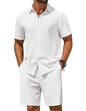 COOFANDY Men's 2 Piece Outfit Casual Short Sleeve Button Down Shirt and Beach Shorts Set Summer Vacation Outfits for Men