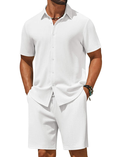 COOFANDY Men's 2 Piece Outfit Casual Short Sleeve Button Down Shirt and Beach Shorts Set Summer Vacation Outfits for Men