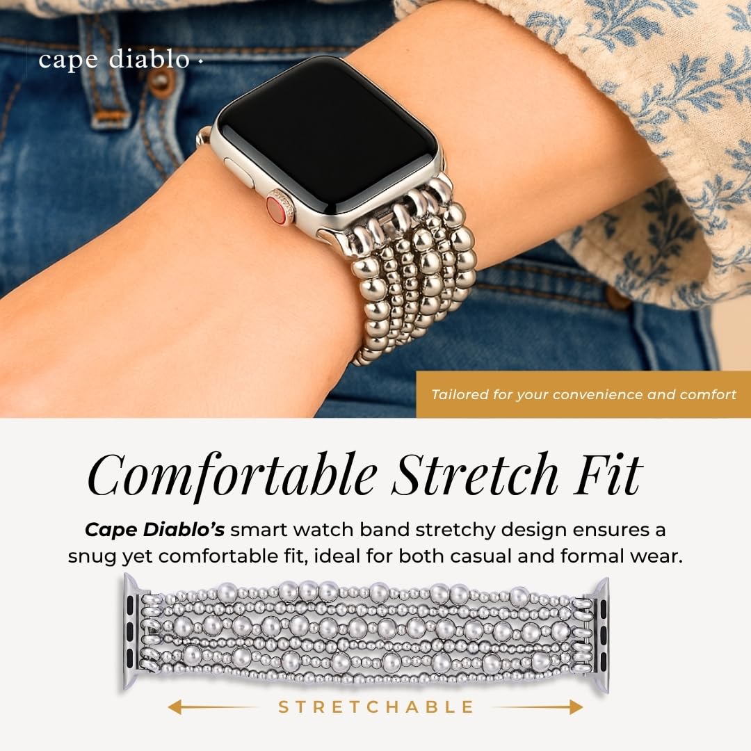 Cape Diablo Handmade Gemstone Watch Band for Women Compatible with Apple Watch 38mm 40mm 41mm 42mm 44mm 45mm, Boho Stretchable Strap Fits for iWatch Series 11/10/9/8/7/6/5/4/3/2/1 SE 3/2/1