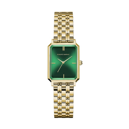 Roberto Marino RM1982 Women’s Luxury Watch Rectangular Gold – Japanese Quartz Movement, Vintage Stainless Steel Design, Silver Dial, Elegant Dress Timepiece, 3ATM Water Resistant – Reloj para Mujer