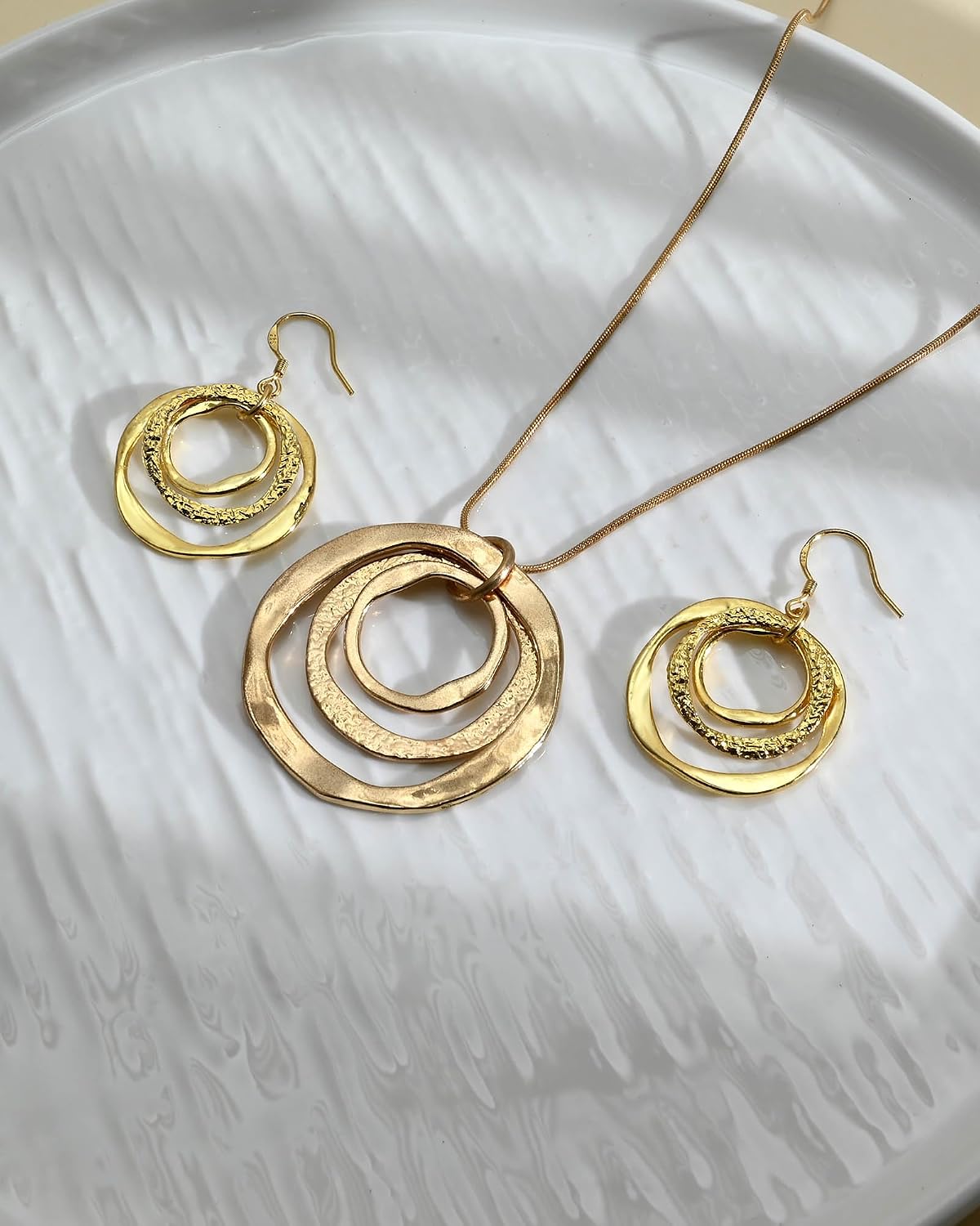 Hypoallergenic Silver Circle & Dangle Earrings and Necklace Set for Women Geometric Boho Style Hoop Jewelry for Women-Lightweight & Dangling-Gift for Bohemian Fashionistas