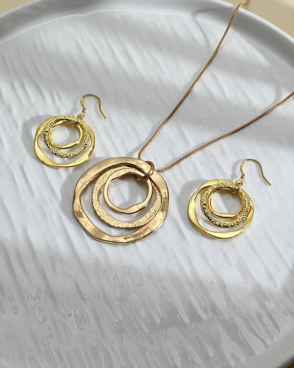 Hypoallergenic Silver Circle & Dangle Earrings and Necklace Set for Women Geometric Boho Style Hoop Jewelry for Women-Lightweight & Dangling-Gift for Bohemian Fashionistas