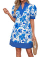 Wenrine Womens Summer V Neck Shift Dresses Casual Puff Short Sleeve Color Block Short Boho Beach Dresses with Pockets