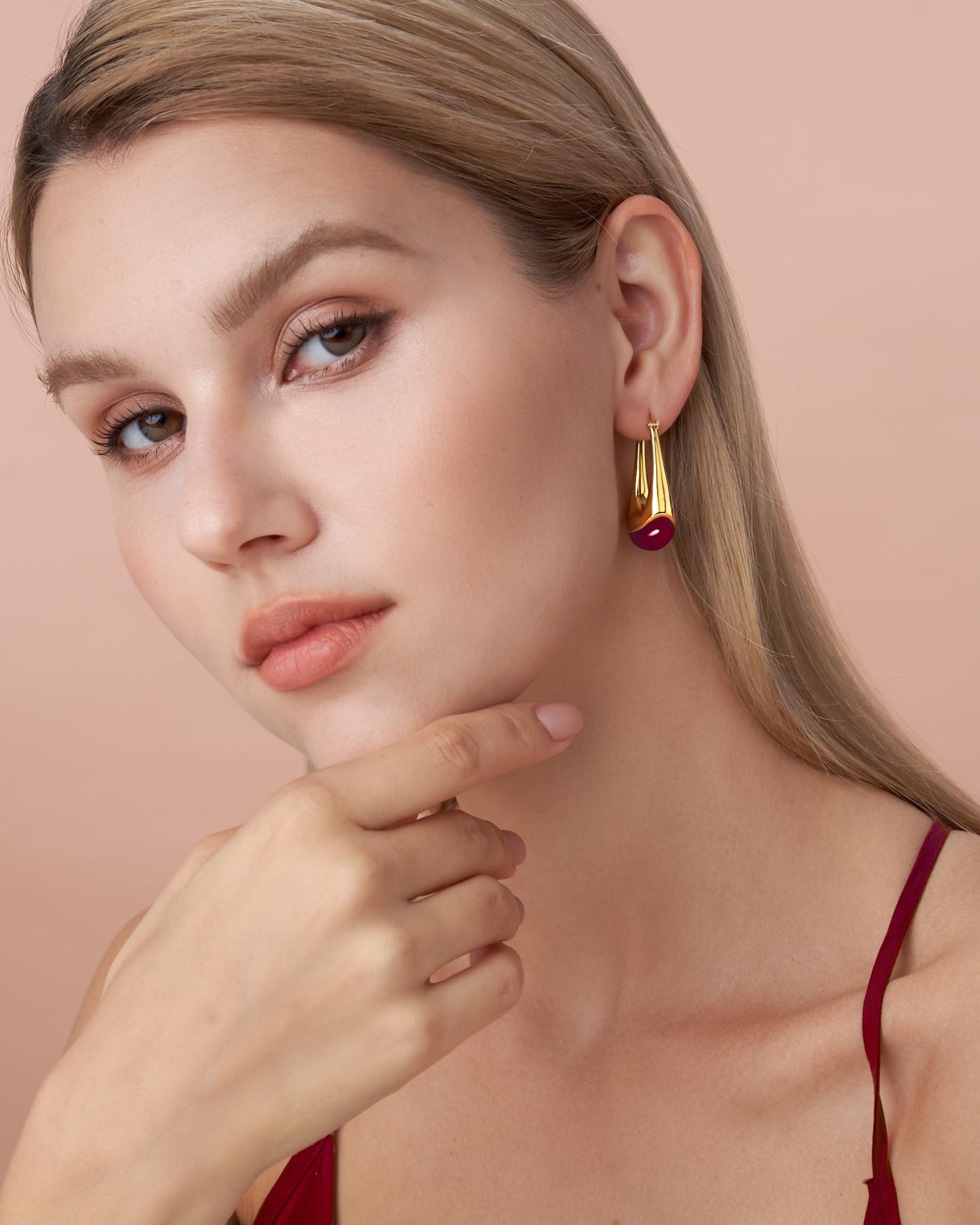 SNGIA Long Oval Chunky Dangle 18K Gold Plated Hoops with Colored Resin Gemstone Statement Earrings for Women, (Green, Brown, Light blue, Dark Blue), Bold Drop Handmade Exaggerated Irregular Trendy Bohemian Jewelry Gifts, Unique Dangling Teardrop Baroque S