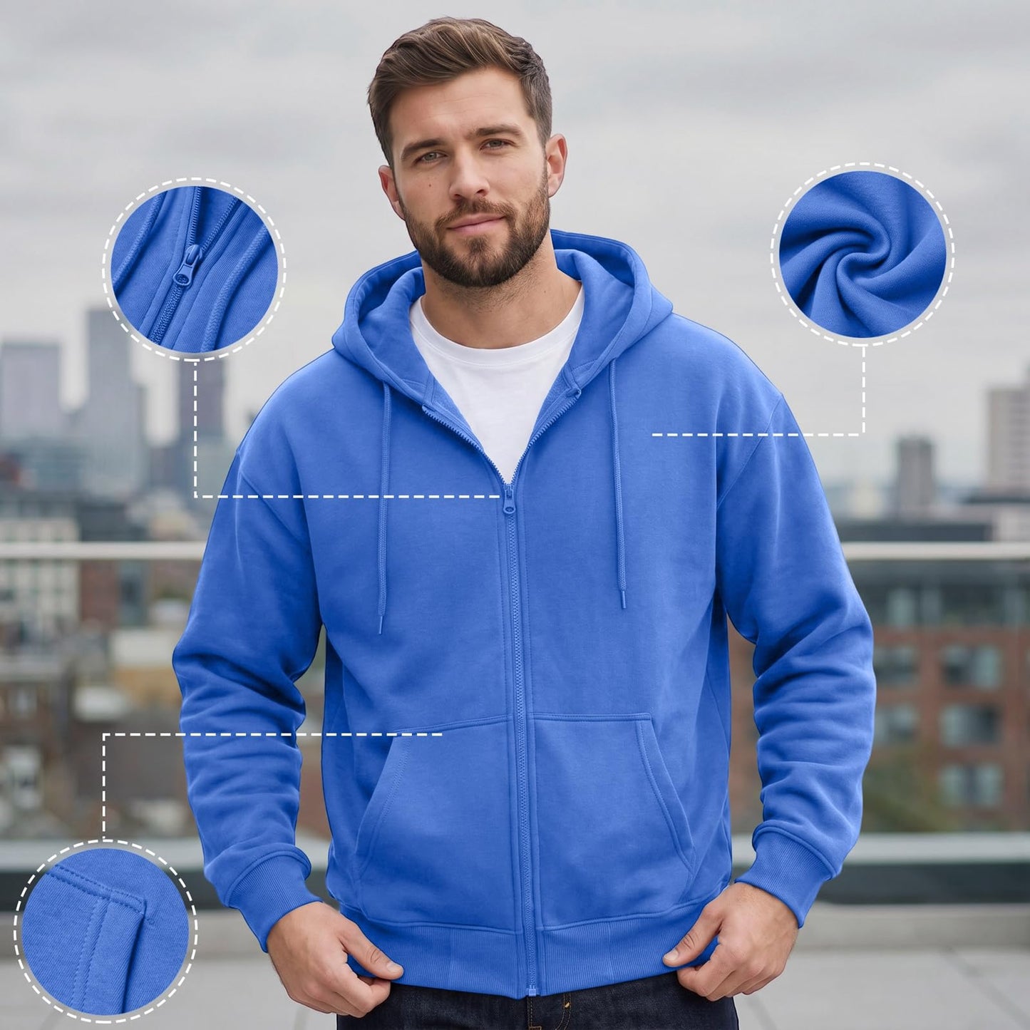 Full Zip Hoodies for Men Big And Tall Oversized Hooded Fleece Sweatshirt | Knit Open Front Cardigan, Zipper Jackets, Oversize, Streetwear, Basic Fit, Lightweight, Warm, Big and Tall, Hooded Sweatshirt