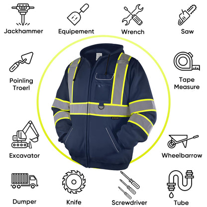 TICONN Safety Hoodie Jacket, High Vis Reflective Safety Fleece Hoodie, PPE Gear for Cold Weather Meet ANSI III