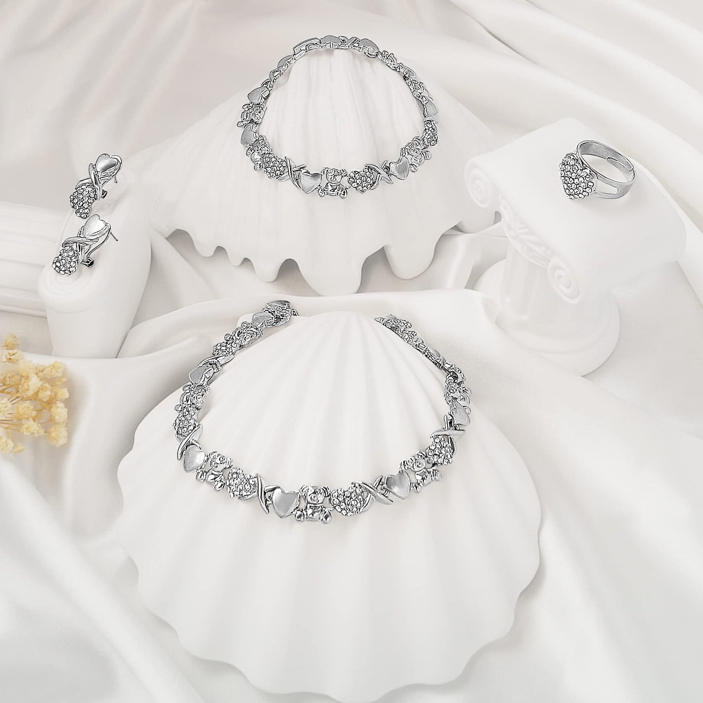 SYHOL Gold Jewelry Sets for Women 18K Gold/Silver Filled Jewelry Necklace Set Wedding Bridal Fashion Jewelry Sets Women Accessories Bracelets Earrings and Rings Sweetheart Gifts