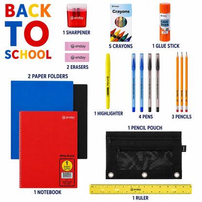 24 Pack Bulk School Supplies for Kids | 22 Piece Back to School Supplies in Each Kit, Premium Quality Kids School Supply for Girls & Boys, Kindergarten, Elementary, K-12 - By Enday
