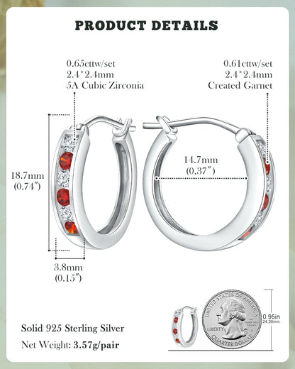 14K Gold Plated/925 Sterling Silver Birthstone Hoop Earrings for Women | 18mm Created Gemstone Hoops,Hypoallergenic and Lightweight,Birthday Mother's Day Jewelry(with Gift Box)