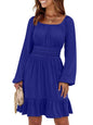 ANRABESS Womens Dress Long Lantern Sleeve Square Neck Elastic Waist Ruffle Flowy Swing A-Line Short Dresses 2026 Fall Fashion