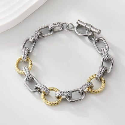 Mytys Chunky Chain Link Bracelet Two-Tone Mixed Metal Textured Toggle Clasp Statement Bangle Bracelet Jewelry for Women Fashion