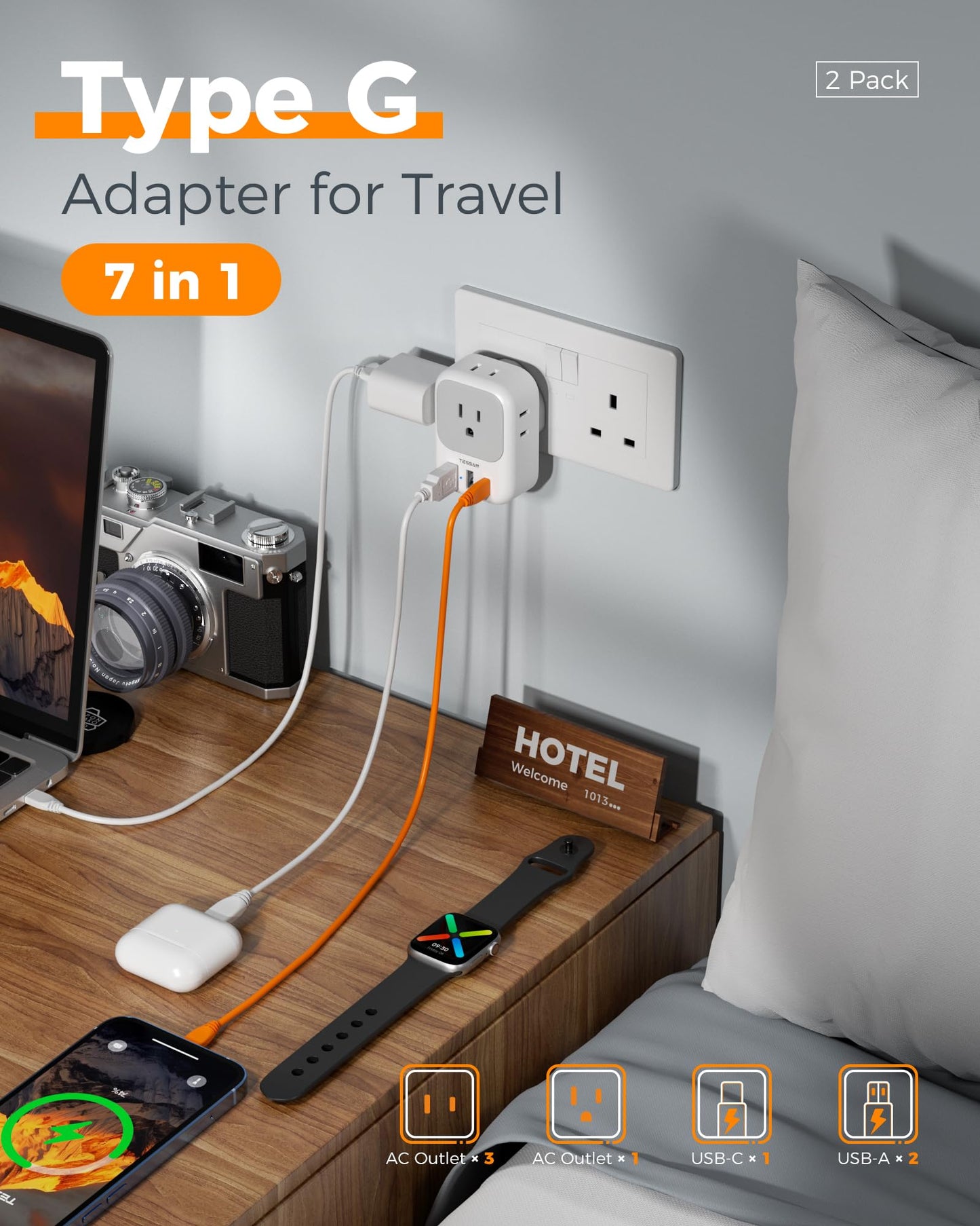 TESSAN 2 Pack European Travel Plug Adapter, Europe Power Converter
