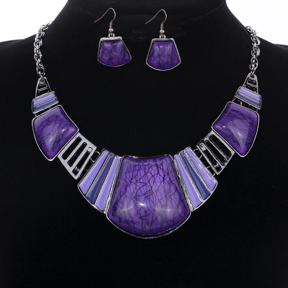YAZILIND Vintage Ethnic Tibetan Sliver Turquoise Bib Collar Earrings Necklace Jewelry Set Women