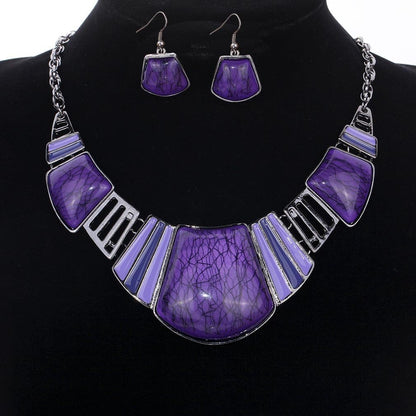 YAZILIND Vintage Ethnic Tibetan Sliver Turquoise Bib Collar Earrings Necklace Jewelry Set Women