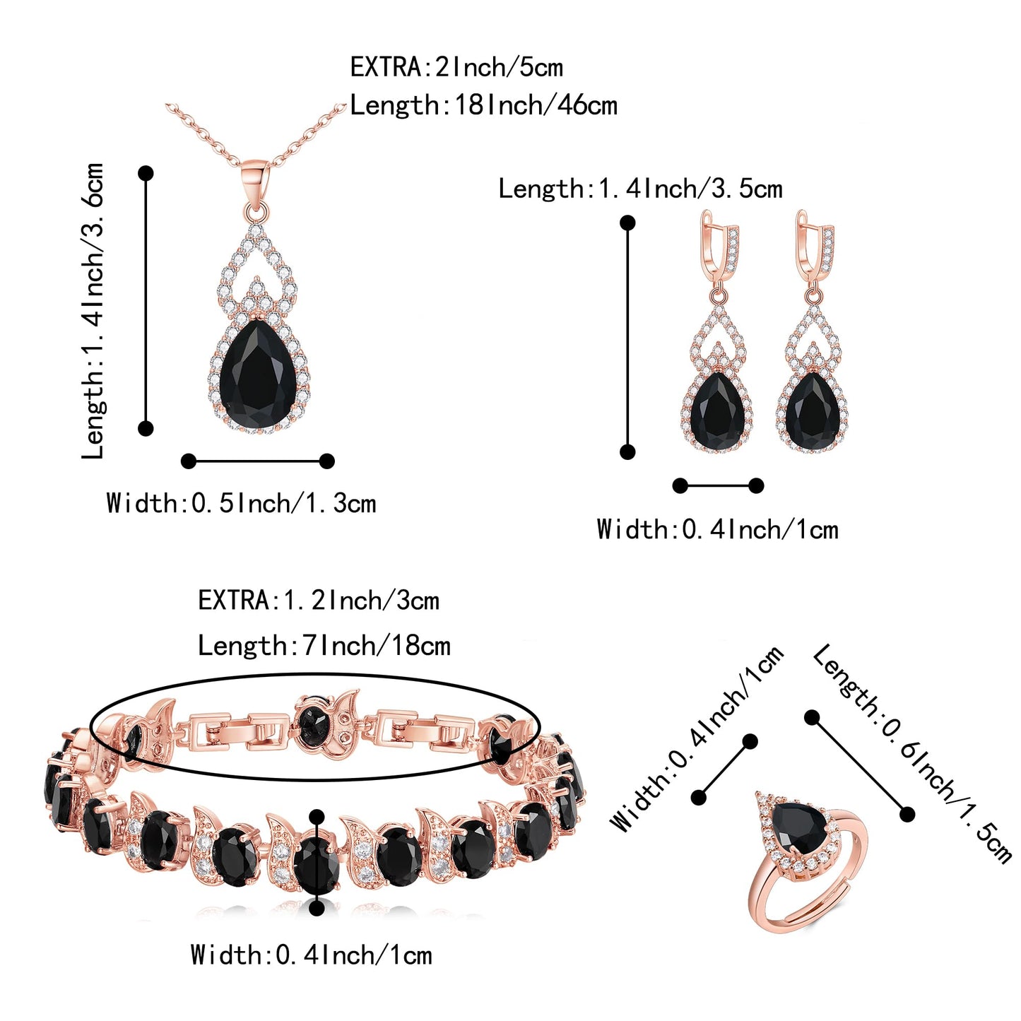 BriLove Wedding Jewelry Set for Women Bride Bridesmaid | Gorgeous Cubic Zirconia Teardrop Necklace Earrings Bracelet Adjustable Ring Jewelry Gift for Birthday/Anniversary