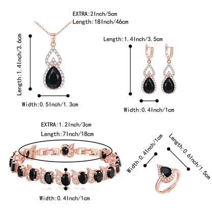 BriLove Wedding Jewelry Set for Women Bride Bridesmaid | Gorgeous Cubic Zirconia Teardrop Necklace Earrings Bracelet Adjustable Ring Jewelry Gift for Birthday/Anniversary