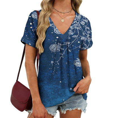 domirica Japanese Print Blouse Women V Neck Short Sleeve Lightweight Breathable Summer Casual Soft Comfy Tops 2026
