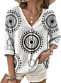 MARSVOVO V Neck Shirts for Women Lightweight Decorative Button 3/4 Sleeve Blouses Comfy Casual Business Flowy Top