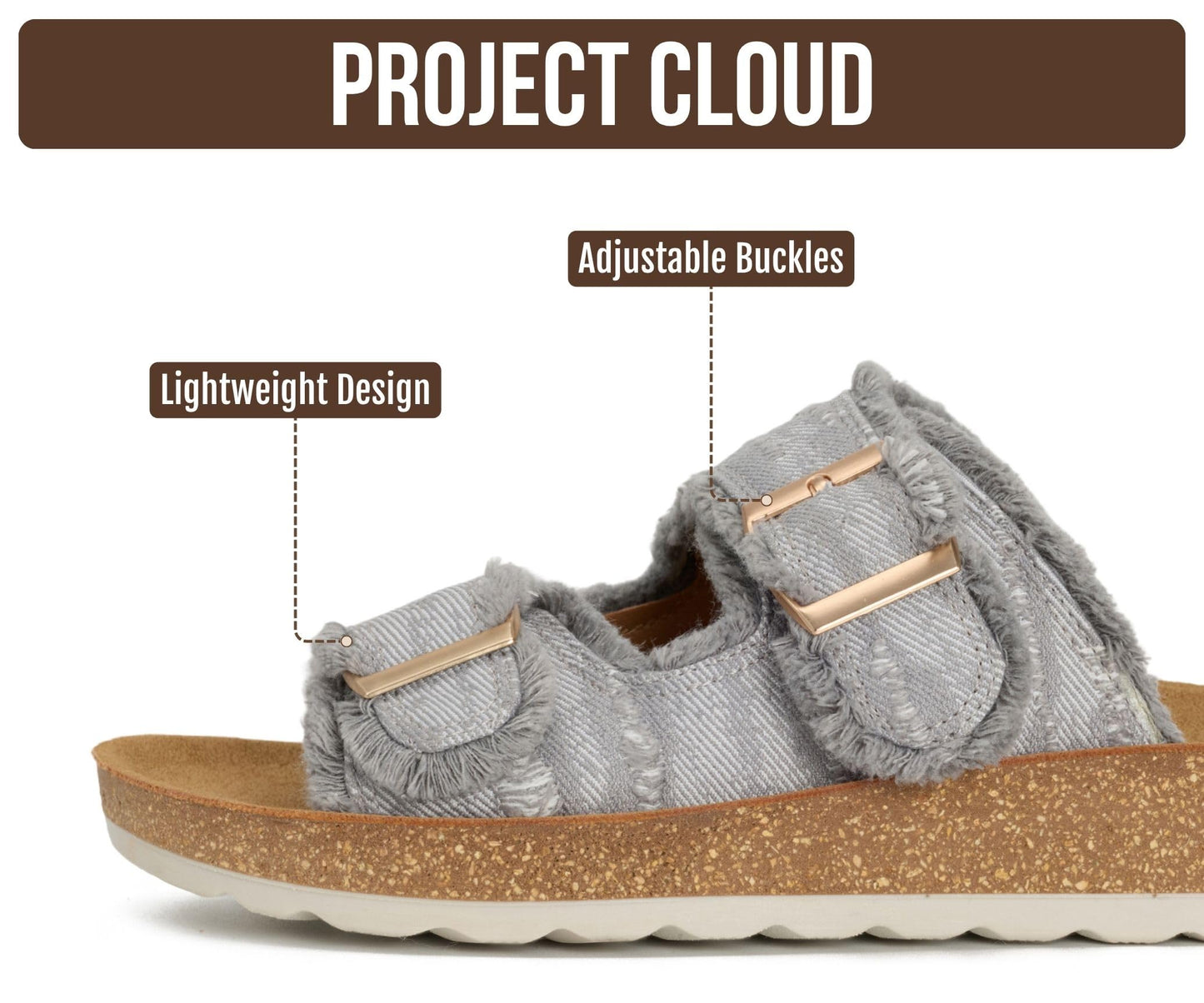 Project Cloud Comfortable Womens Sandals Platform Sandals for Women (Light) | Lightweight Plush Soft Insole Buckle Non Slip Durable Fashion Frayed Footwear Casual Beach Summer Everyday Style All Day Wear