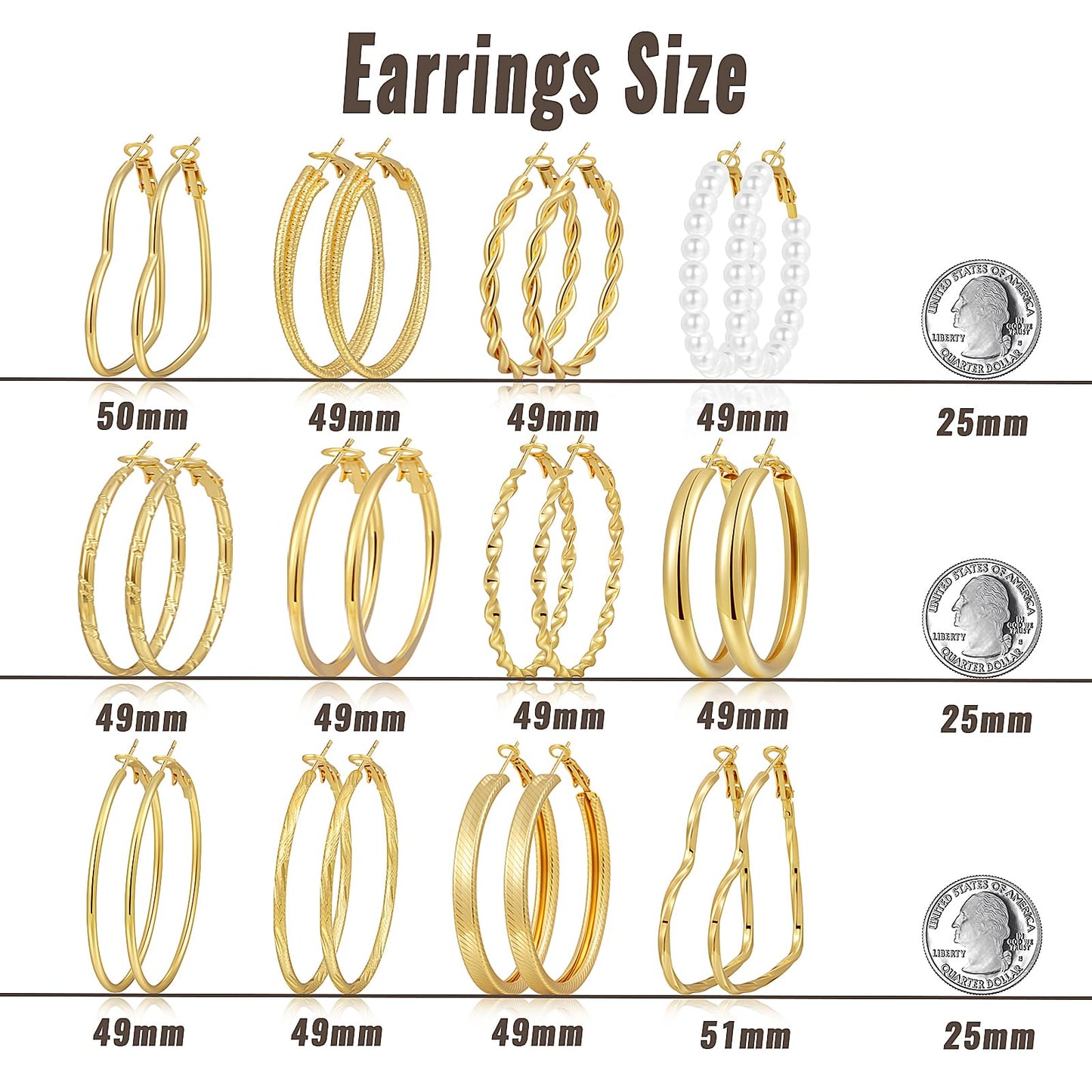 12 Pairs Chunky Gold Hoop Earrings for Women Trendy, Gold Plated Lightweight Hypoallergenic Stack, Thick Open Twisted Huggie Hoops Earring Set