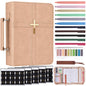 XKDOUS 20 Pcs Bible Case Set with Tabs, Pens, Study Supplies Carrier Holder Portable Men's Bible Bag Church Book Leather Cover Father Day Christian Gift for Dad, Mom, Men, Women