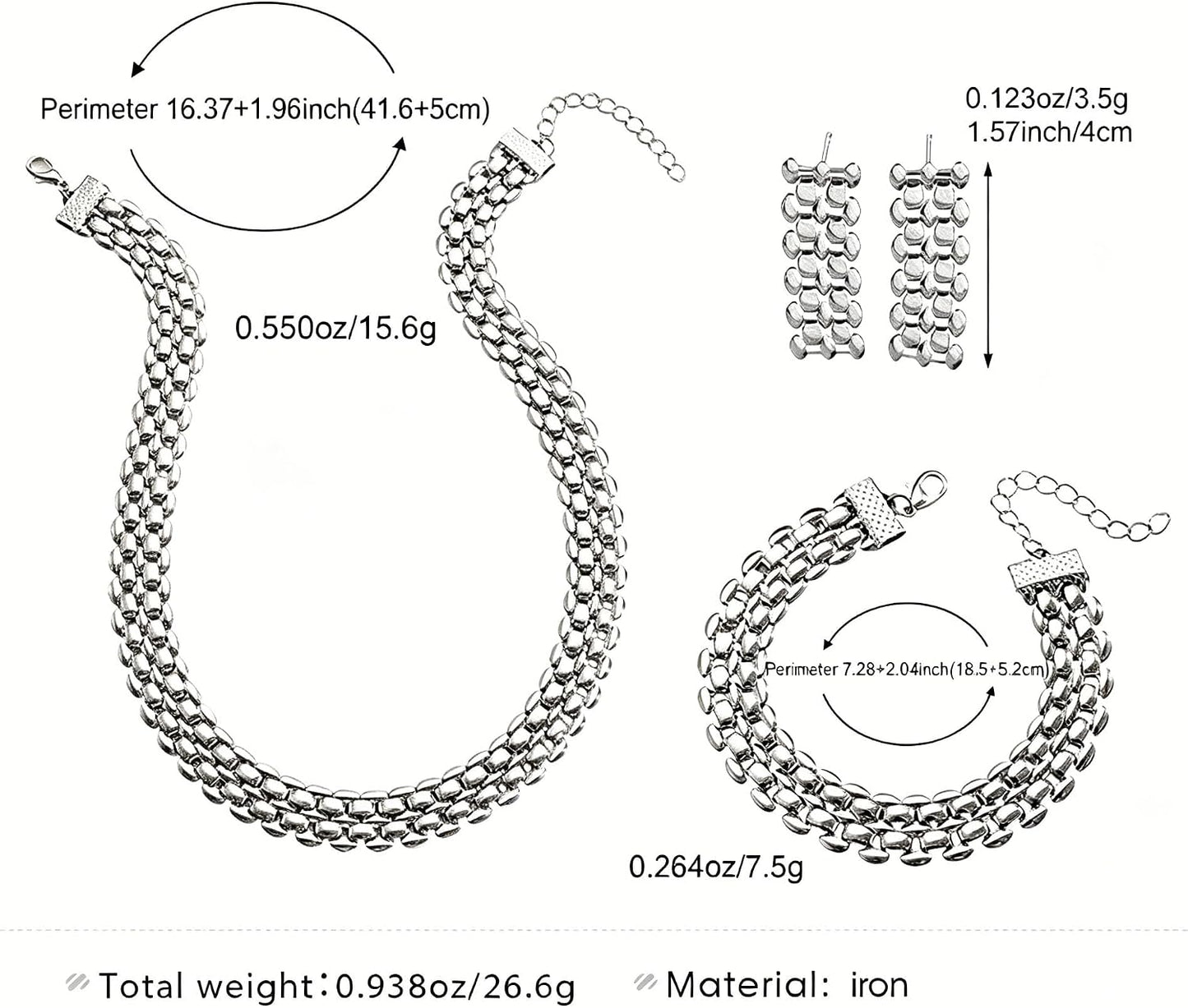 Chunky Gold Jewelry Sets for Women 14K Gold Plated Necklace Earrings Bracelet Set Cuban Link Thick Choker Necklace Punk Statement Necklaces Earrings Bracelet Set Fashion Jewelry Gift for Women