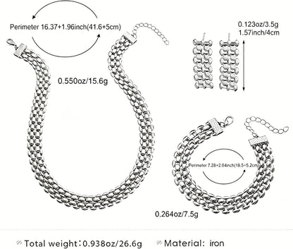 Chunky Gold Jewelry Sets for Women 14K Gold Plated Necklace Earrings Bracelet Set Cuban Link Thick Choker Necklace Punk Statement Necklaces Earrings Bracelet Set Fashion Jewelry Gift for Women