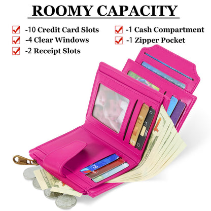 Airkit Small Wallet Women RFID Blocking Soft Leather Bifold Compact Card Holder Wallet for Women with Zipper Coin Pocket 4 ID Window