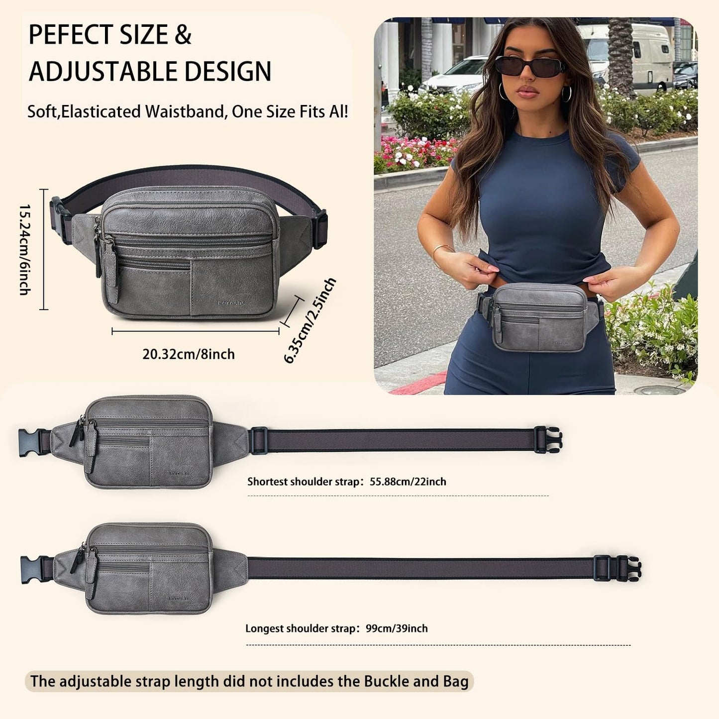 Leresas Fanny Packs for Women Vegan Leather Belt Bag Chic Cross Body Waist Pack Waist Purse for Travel Hiking Running Brown