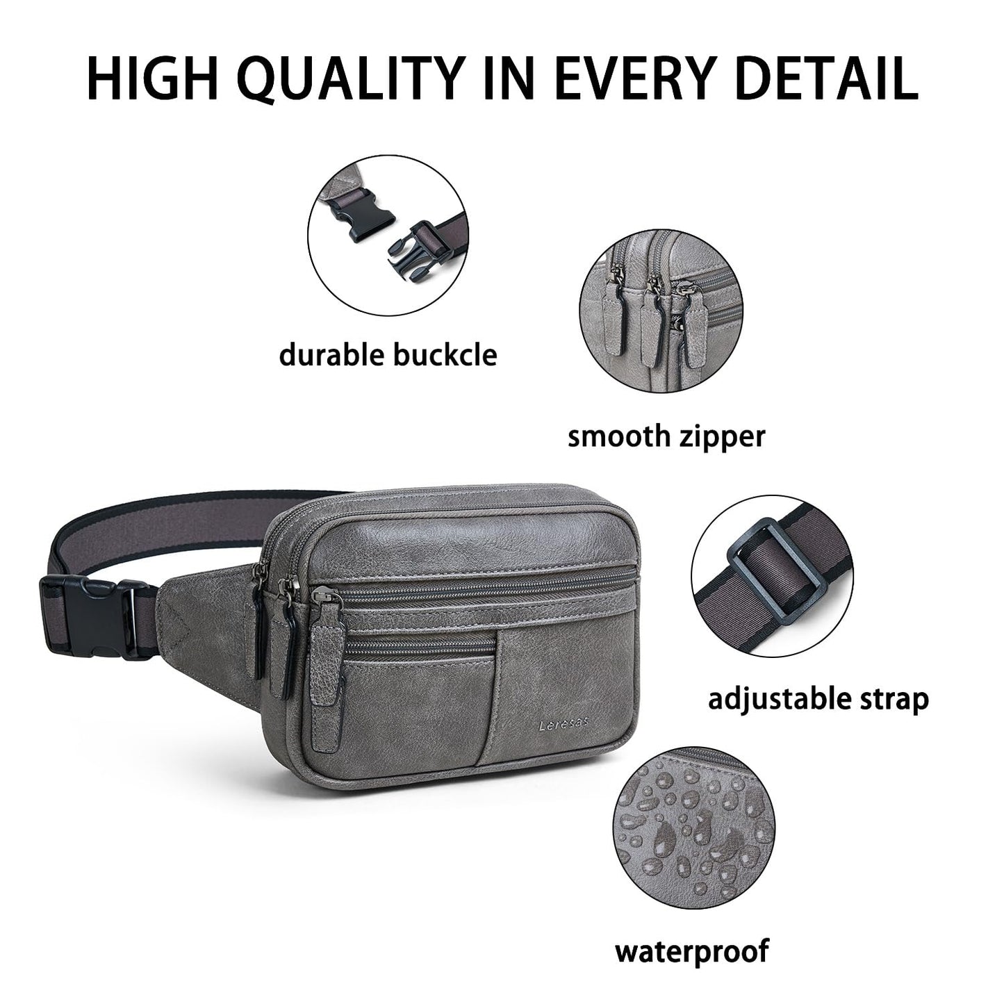 Leresas Fanny Packs for Women Vegan Leather Belt Bag Chic Cross Body Waist Pack Waist Purse for Travel Hiking Running Brown