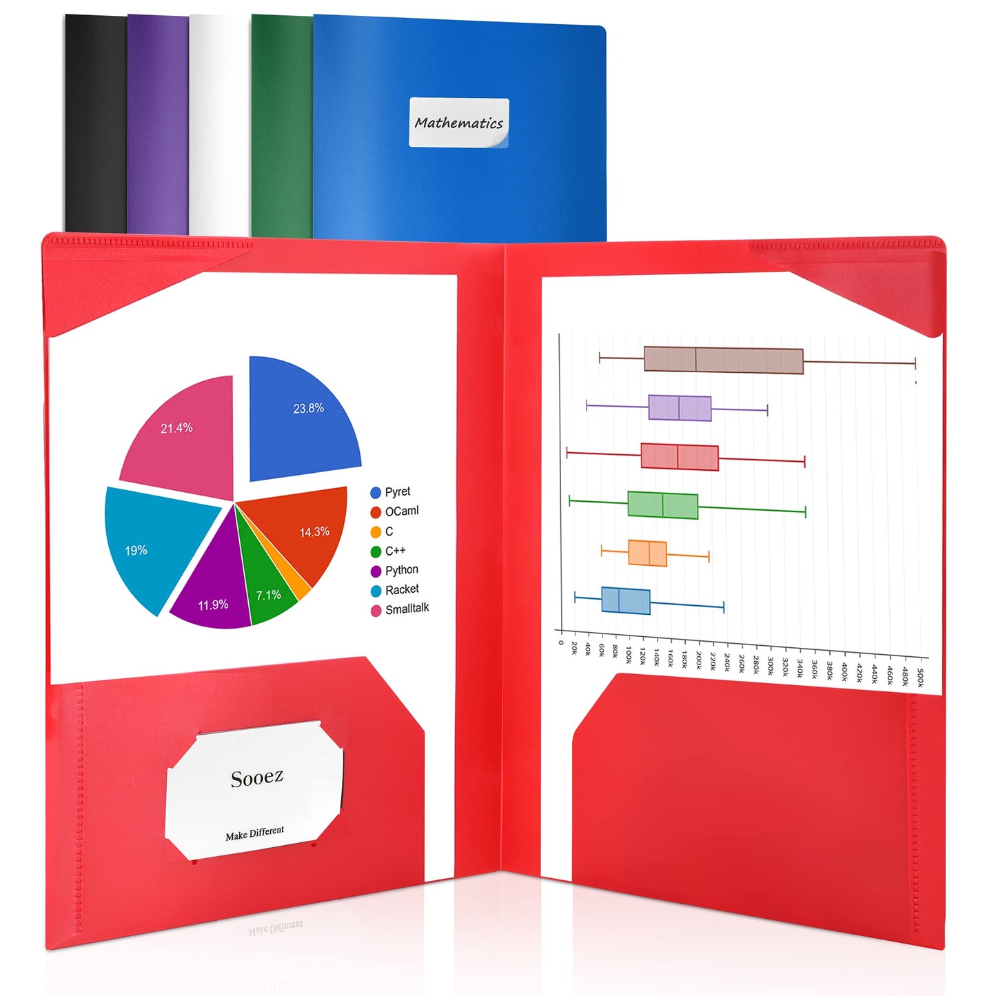Sooez 6Pack Folders with Pockets, Pastels Colors, Heavy Duty Pocket Folder, Plastic Folders with Pockets, 2-Pocket Folder Bulk, Aesthetic File Folder, Back to School Office Filing Supplies