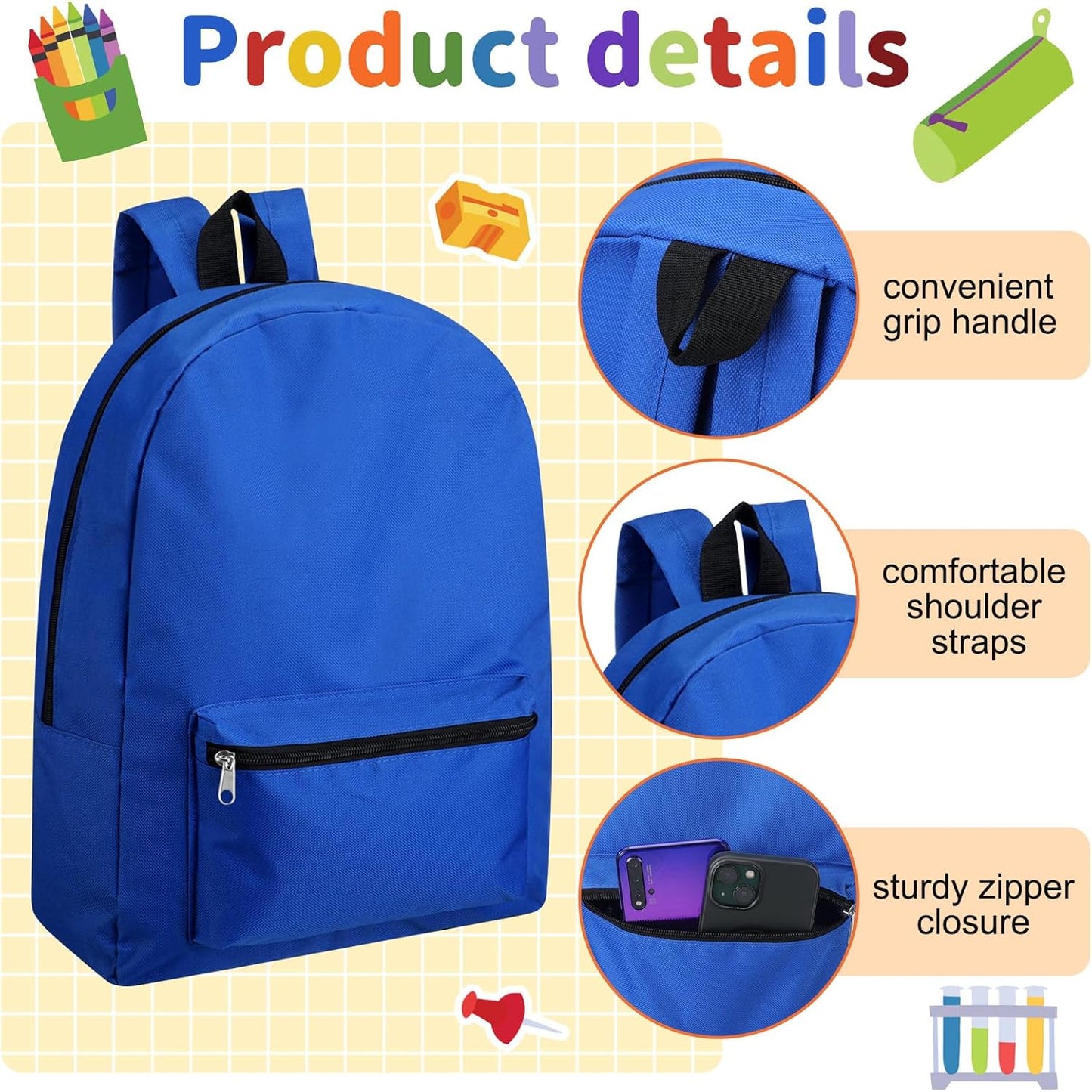 Silkfly 12 Pcs 17" Backpacks with 144 Pcs School Supplies Kits Includes Markers Scissors Rulers Sharpeners Ballpoint Pens Erasers Pencil Cases Pencils for Elementary Middle High School
