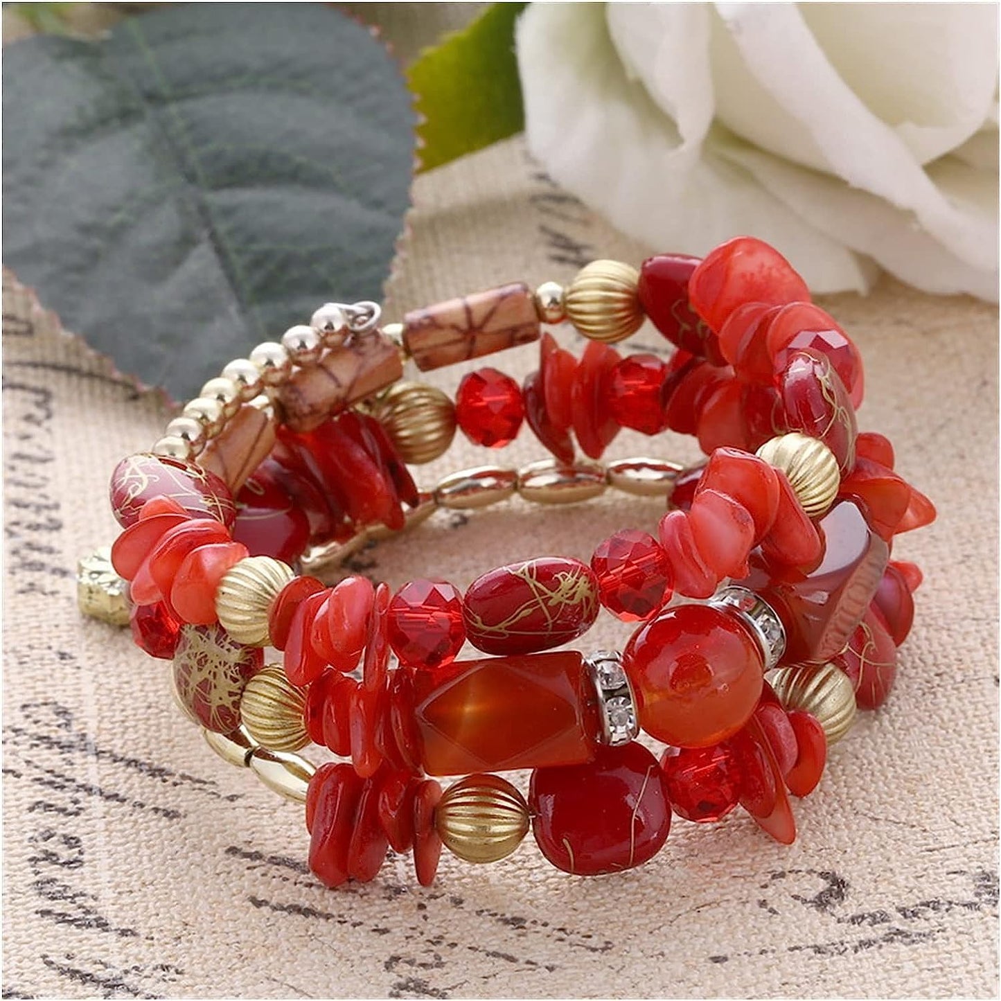 Women Beaded Bracelet Set | Colorful Boho Stackable Trendy Design with Crystal Accents Multilayer Bangle Bracelet | Fashion Stretch Braclets Jewelry for Women