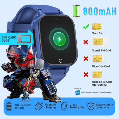 Transformers 4G Kids Smart Watch Phone, GPS, Video Call, Waterproof - Pink | Smartwatch for Boys Girls Ages 4-12, Class Mode, SOS, Camera, Alarm, Touch Screen, Gifts with Bonus Woven Strap & SIM Card