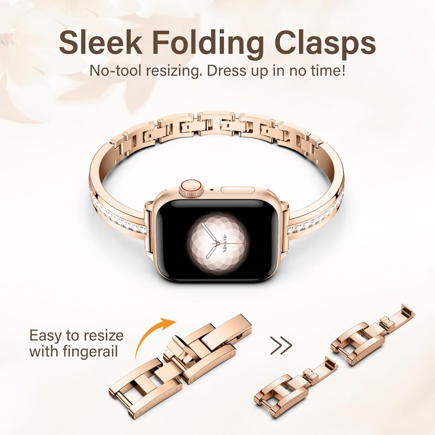 Missair Bands Compatible with Apple Watch Band 38mm 40mm 41mm 42mm 44mm 45mm 46mm 49mm for Women, Slim Metal Dressy Jewelry Bracelet with Bling Diamond for iWatch Series 11 10 9 8 7 6 5 4 3 SE Ultra