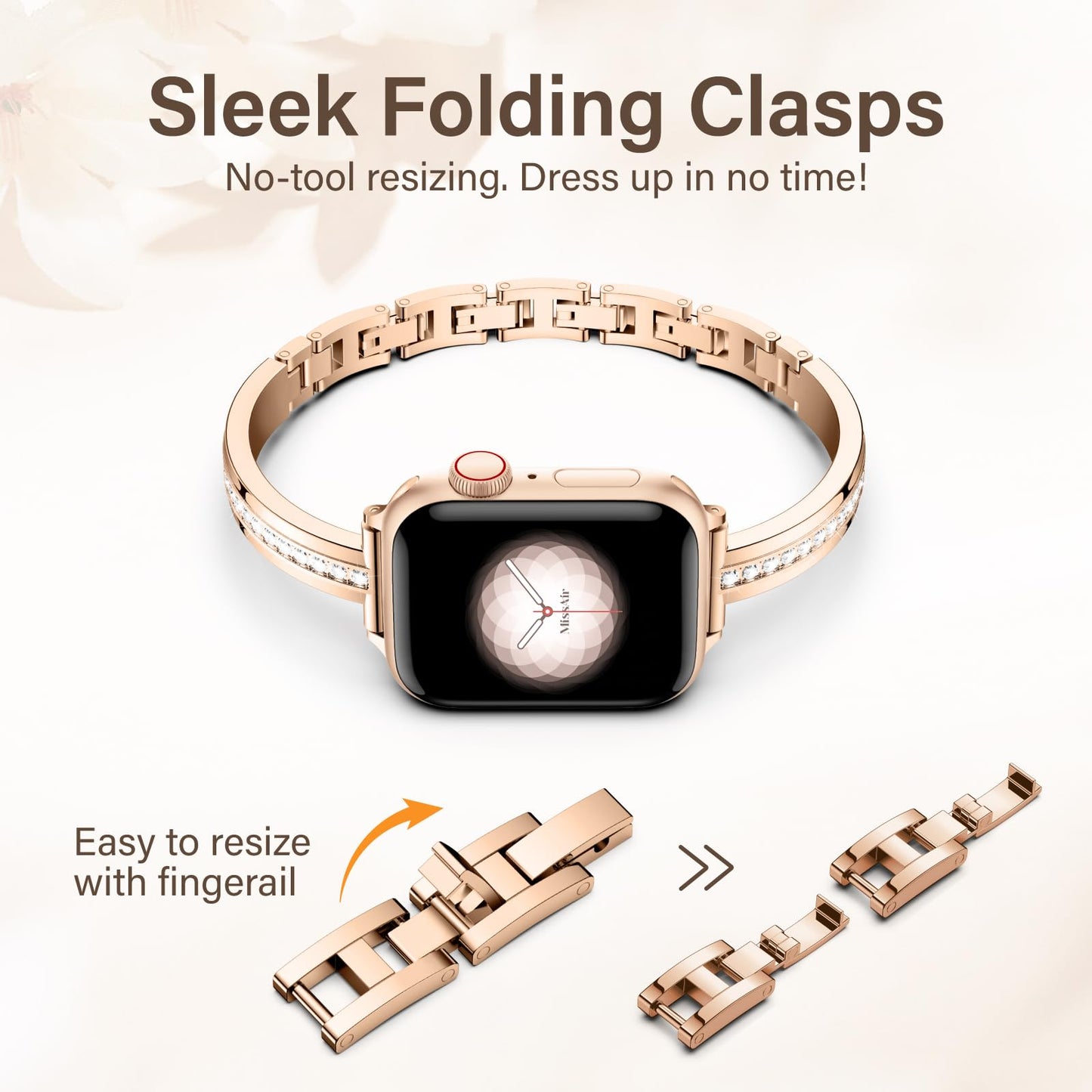 Missair Bands Compatible with Apple Watch Band 38mm 40mm 41mm 42mm 44mm 45mm 46mm 49mm for Women, Slim Metal Dressy Jewelry Bracelet with Bling Diamond for iWatch Series 11 10 9 8 7 6 5 4 3 SE Ultra
