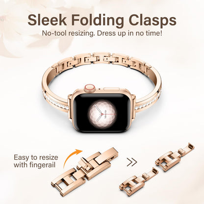 Missair Bands Compatible with Apple Watch Band 38mm 40mm 41mm 42mm 44mm 45mm 46mm 49mm for Women, Slim Metal Dressy Jewelry Bracelet with Bling Diamond for iWatch Series 11 10 9 8 7 6 5 4 3 SE Ultra