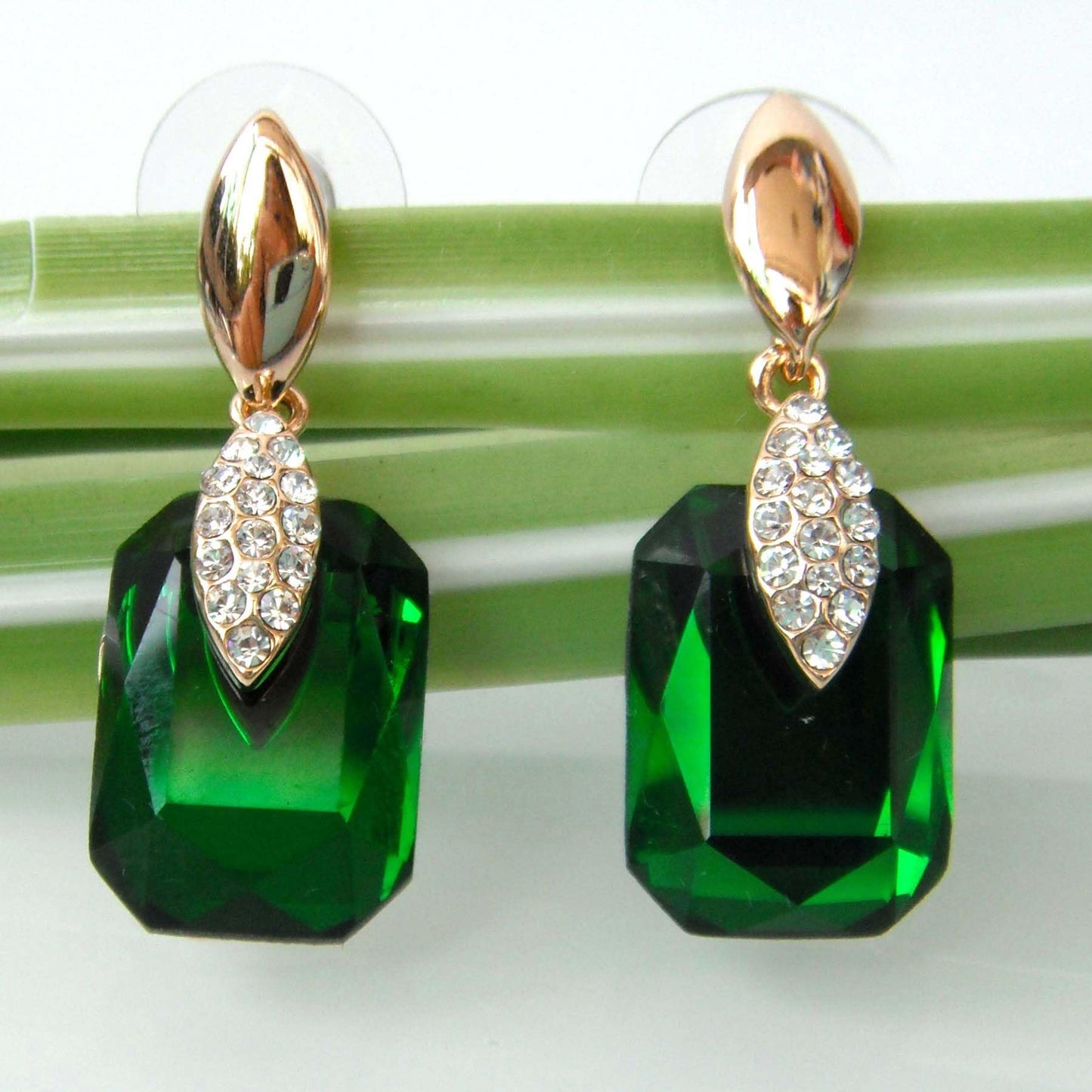 Navachi 18k Gold Plated Crystal Multicolor Square Shape Zircon Dangle Earrings And Neckalce Pendant Az4020-1 Jewelry set