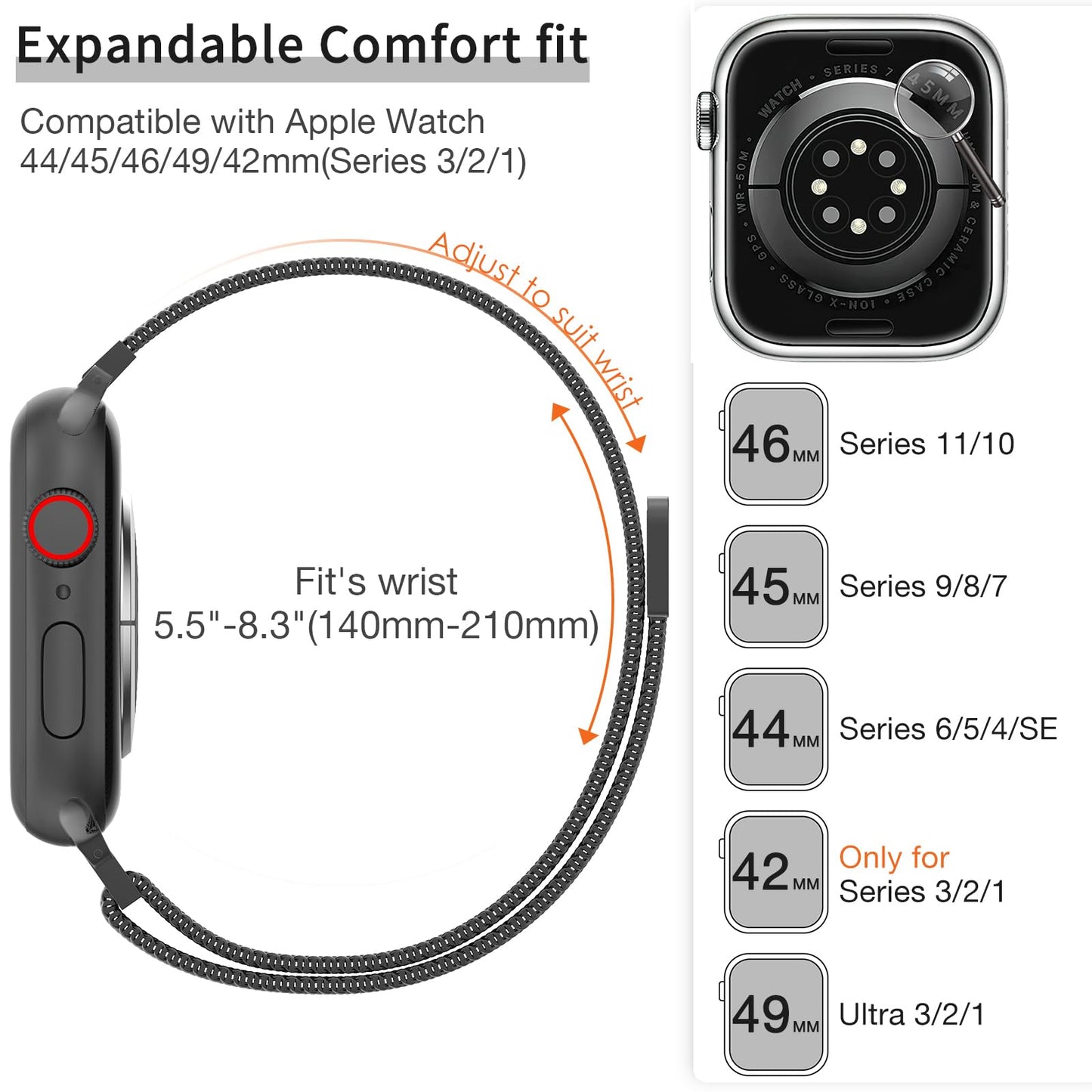 MARGE PLUS Slim Milanese Loop Compatible with Apple Watch Band for women 41mm 40mm 38mm 42mm 46mm 45mm 44mm, Stainless Steel Magnetic Mesh Strap work on iWatch Series 11 10 9 8 7 6 5 4 3 & SE 3 2 1