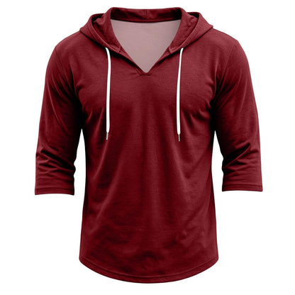 Mens Hooded 3/4 Sleeve Pullover Relaxed Fit Casual Lightweight Comfort Top