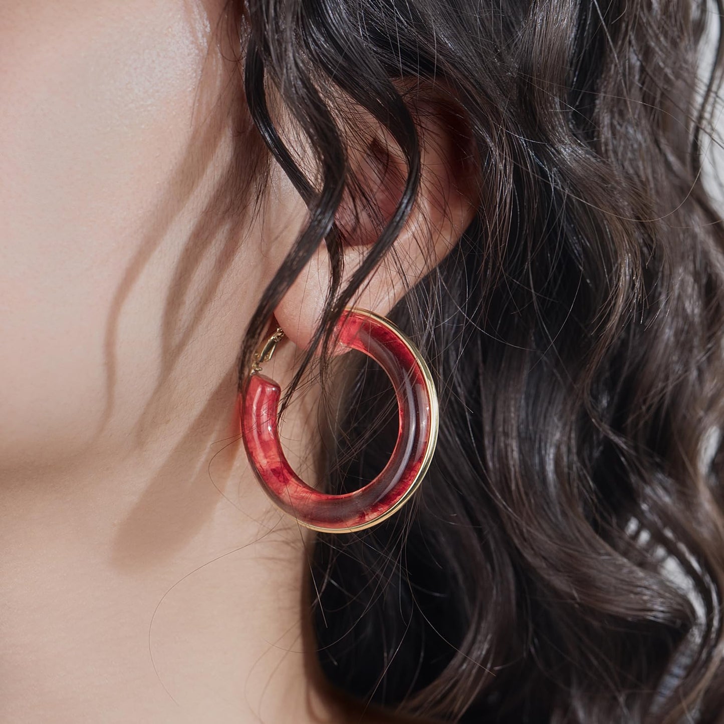 Chunky Gold Resin Hoop Earrings Leverback Statement Huggie Hoops Dangle Drop Dressy Earring Prom Festival Vacation Jewelry for Women